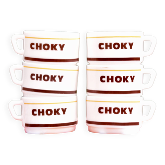 Choky - lot de six tasses à chocolat publicitaires - tasses de bistrot - arcopal - 1980