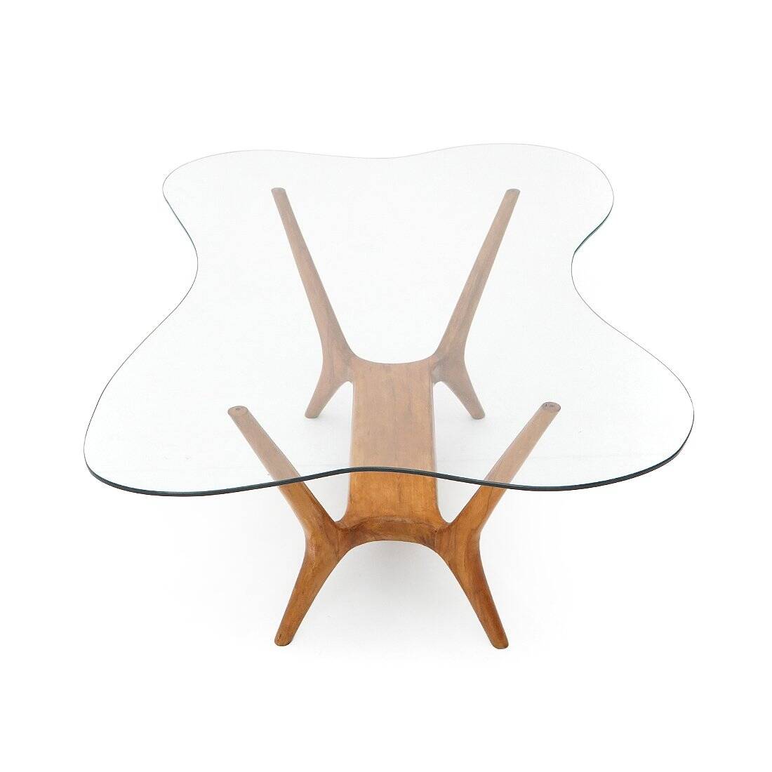 Italian coffee table in wood and glass, 1950s