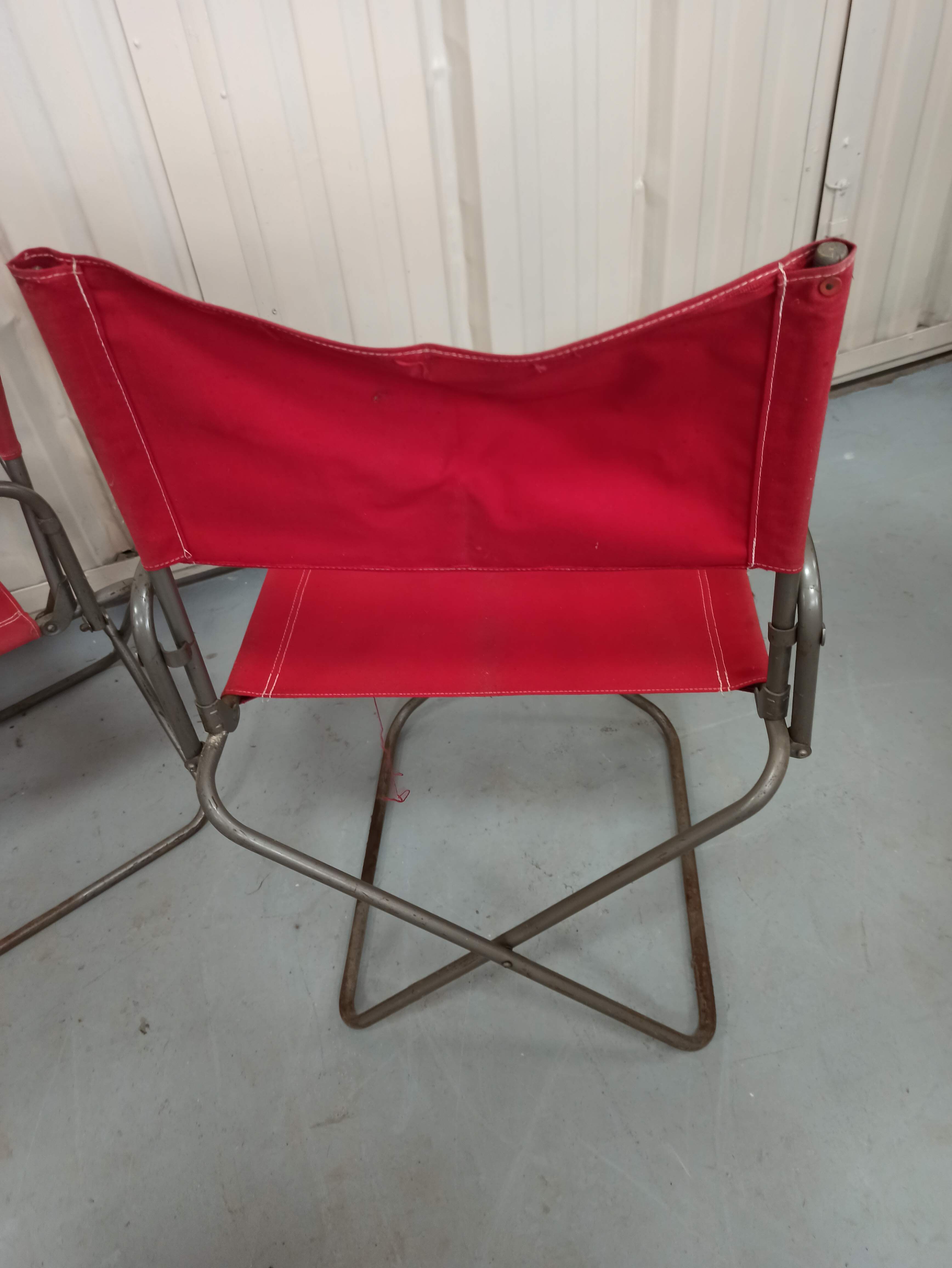 Lot 4 Renolux camping armchairs folding iron and red fabric