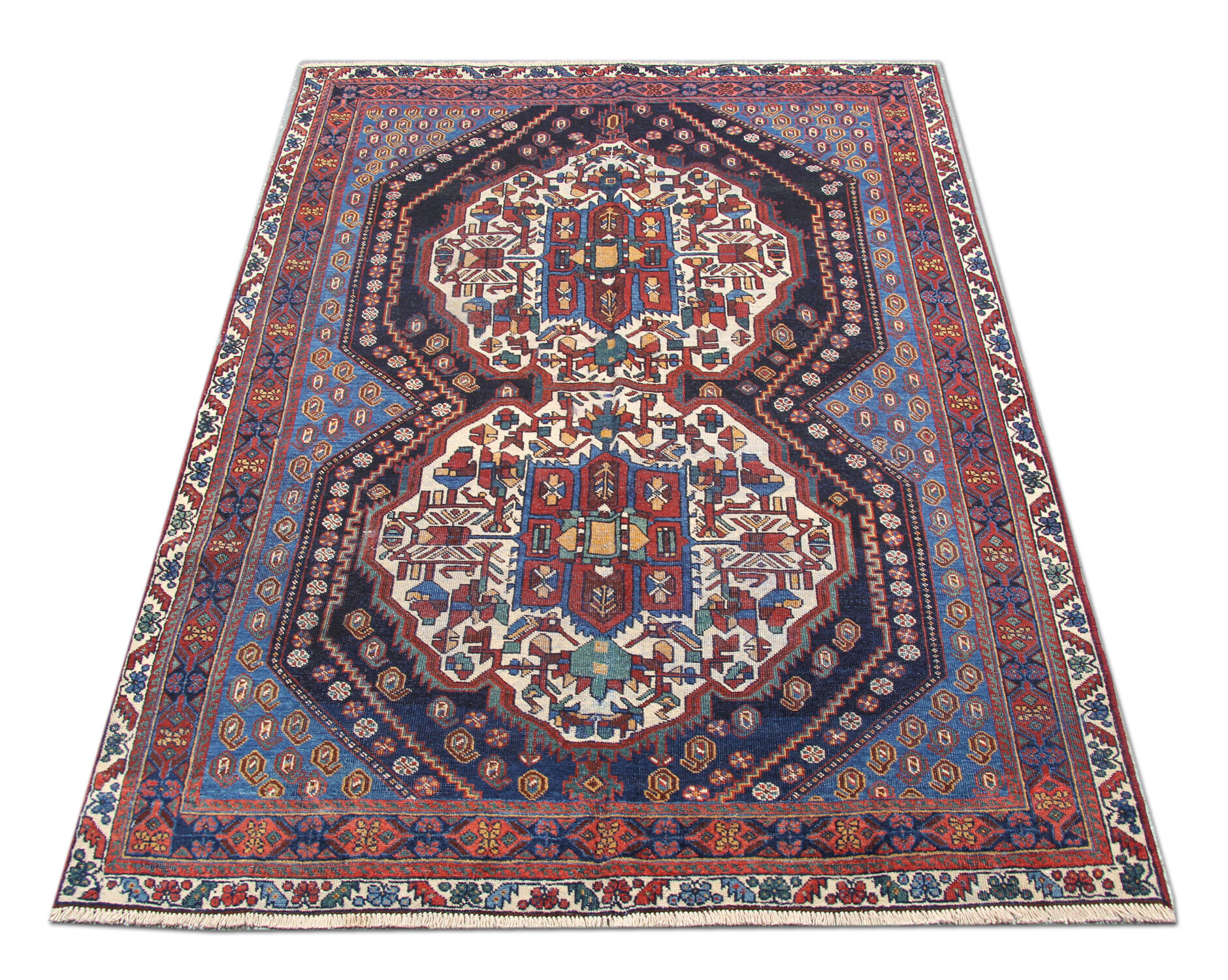 Antique persian afshar carpet handwoven blue wool area rug-