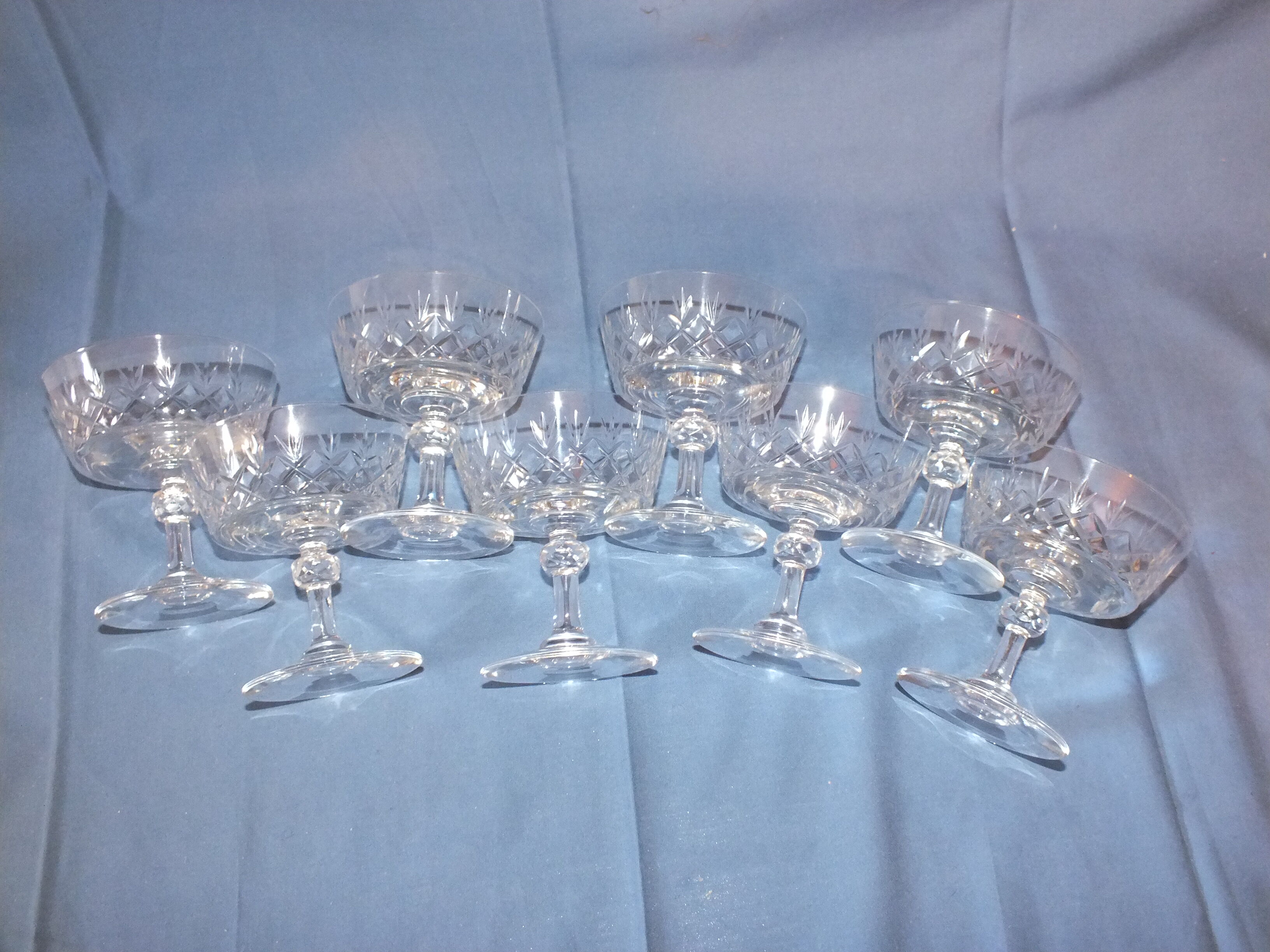Set of 8 crystal champagne glasses cut around 1900