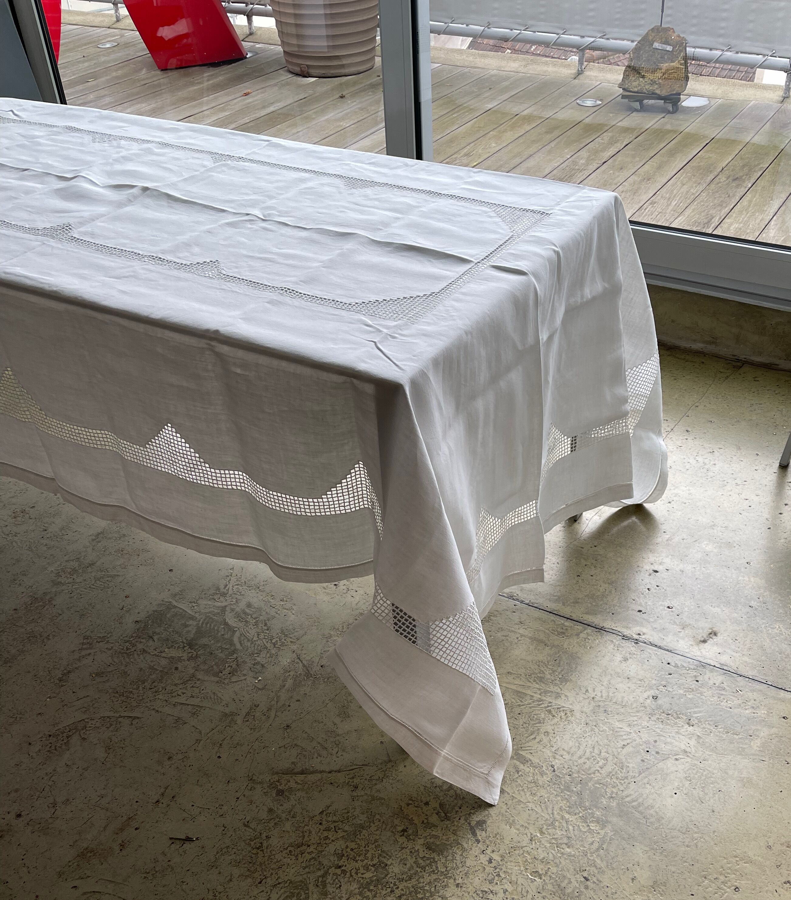 Art Deco hand-embroidered thread tablecloth