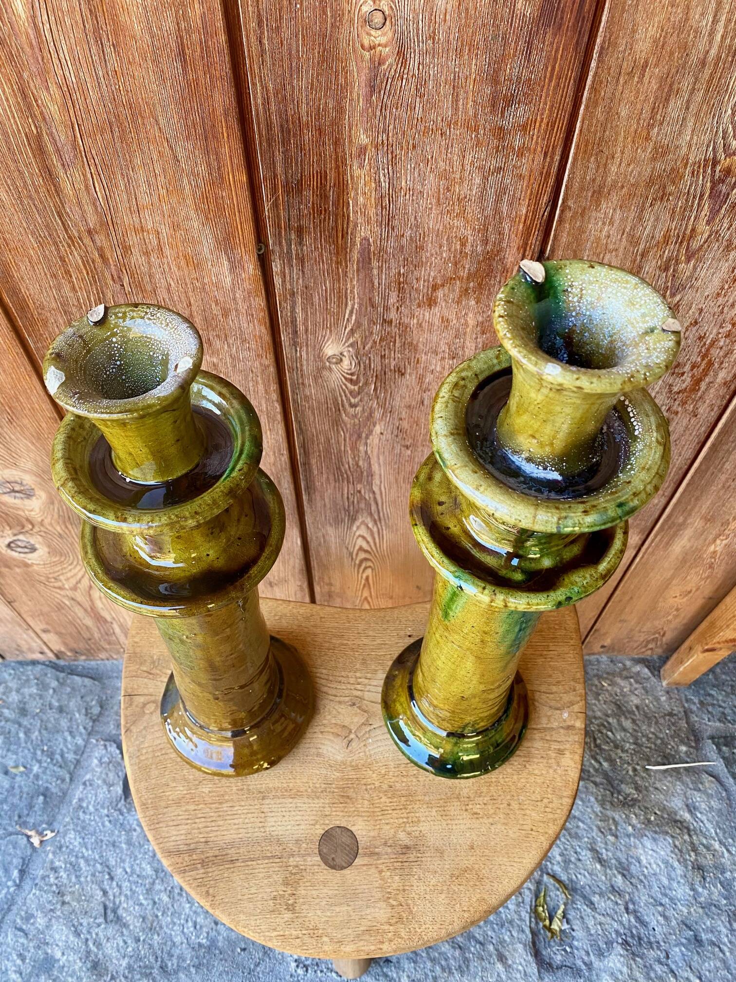 2 bougeoirs de Tamegroute en céramique émaillée