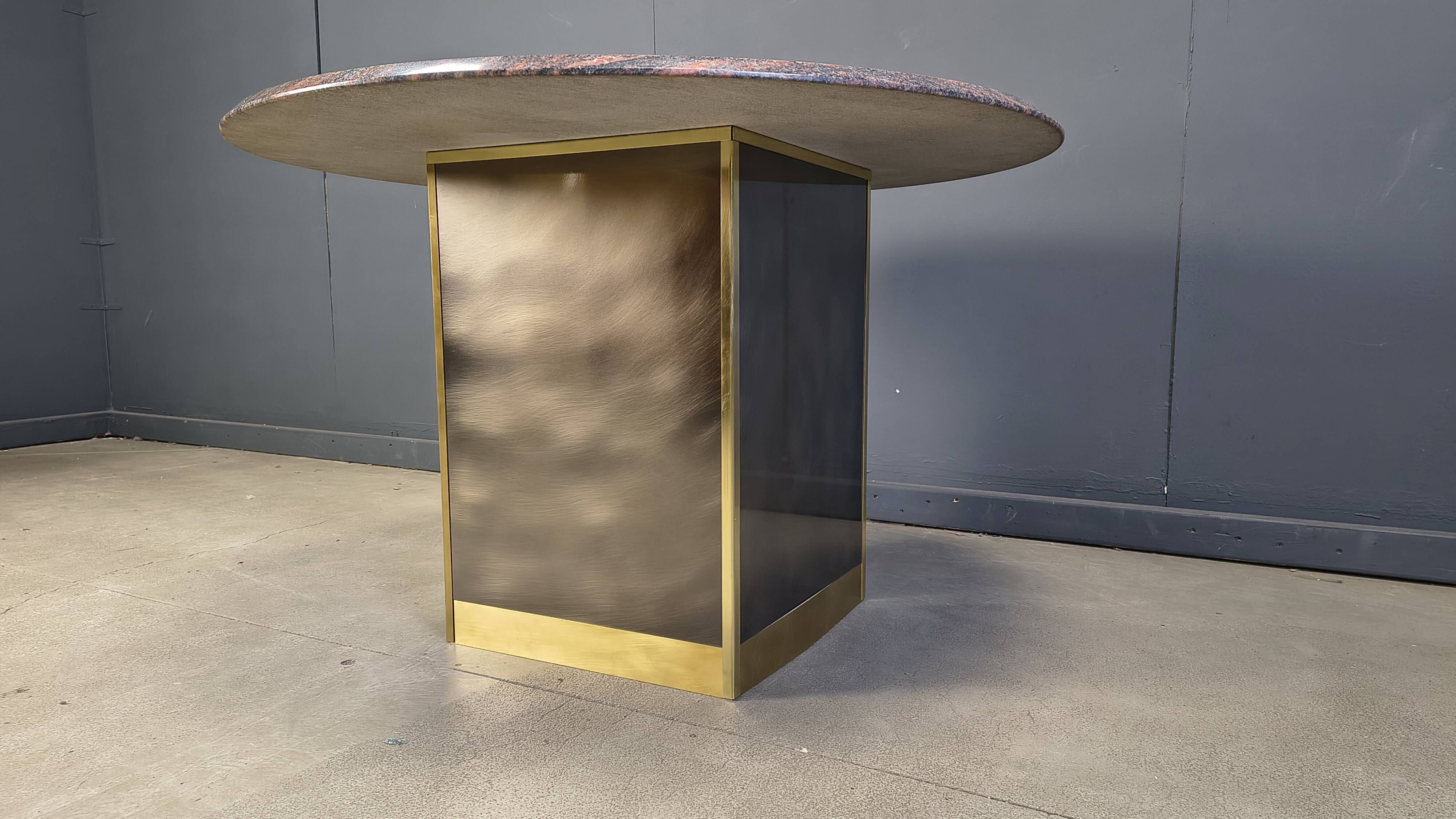 Vintage round granite and brass center table by Belgochrom , 1970s