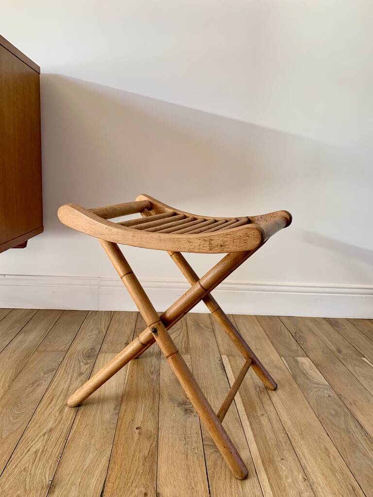 folding wooden stool bamboo style early 20th century