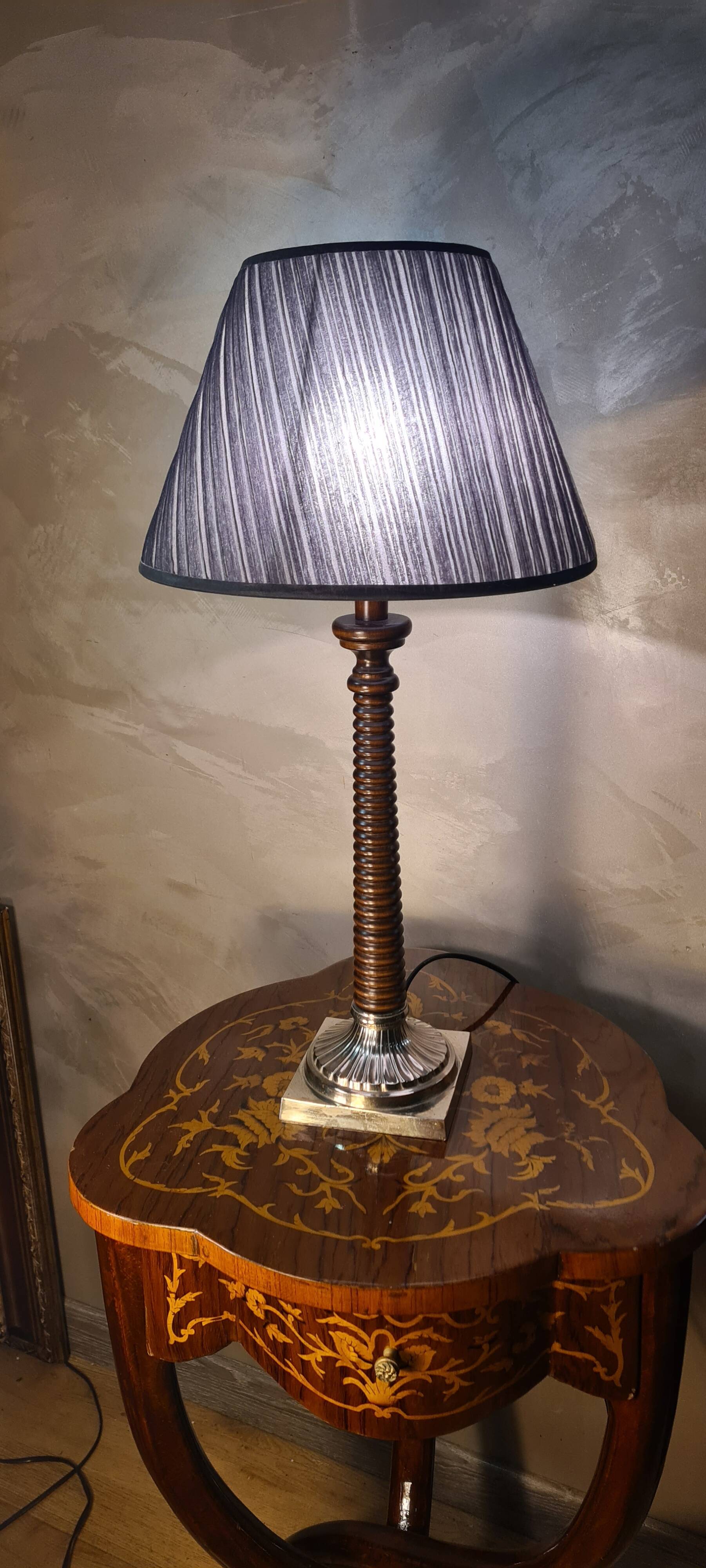 Striped wood lamp on silver base 70x25 classic 60s