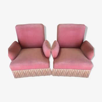 Pair of pink velvet toad armchairs