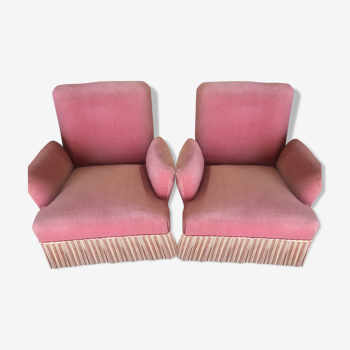 Paire de fauteuils crapaud velours rose