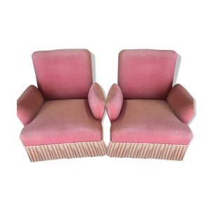 Paire de fauteuils crapaud - velours rose