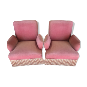 Paire de fauteuils crapaud velours rose