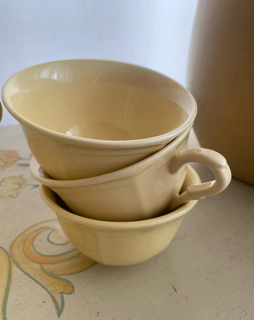 Vintage 6-cup coffee/tea set - Yellow earthenware