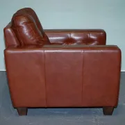 Vintage Minimalist Brown Leather Buttoned Armchair