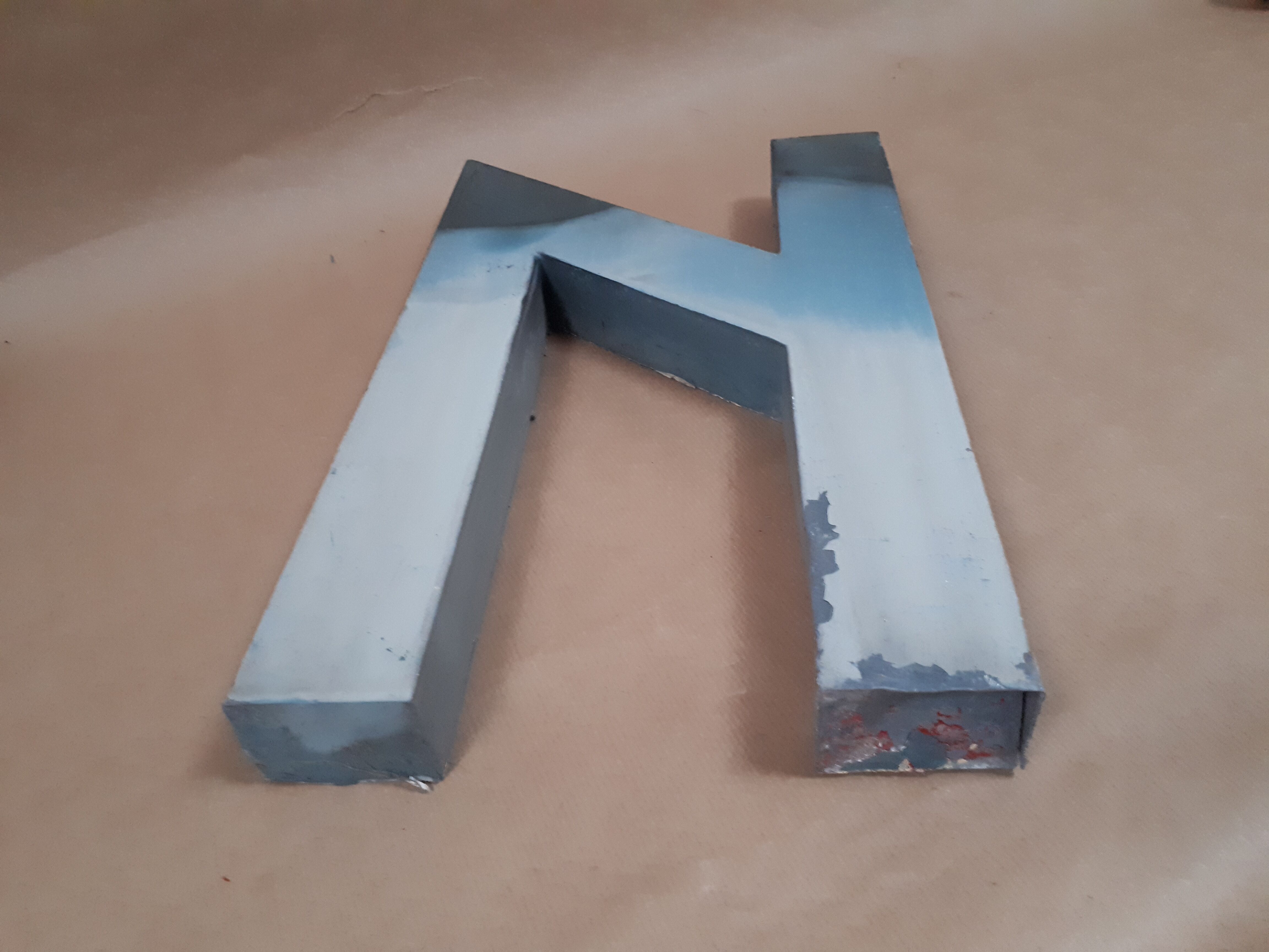 sign letter N metal zinc vintage 1950 1960
