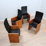 Set of 4 Segesta walnut and black letaher chairs Stildomus 1970s