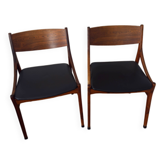 Lot de 2 chaises vintage danoise Vestervig Eriksen – Bois massif & cuir