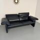 3-seater navy blue leather sofa, design by De Sede DS10, vintage 90s.
