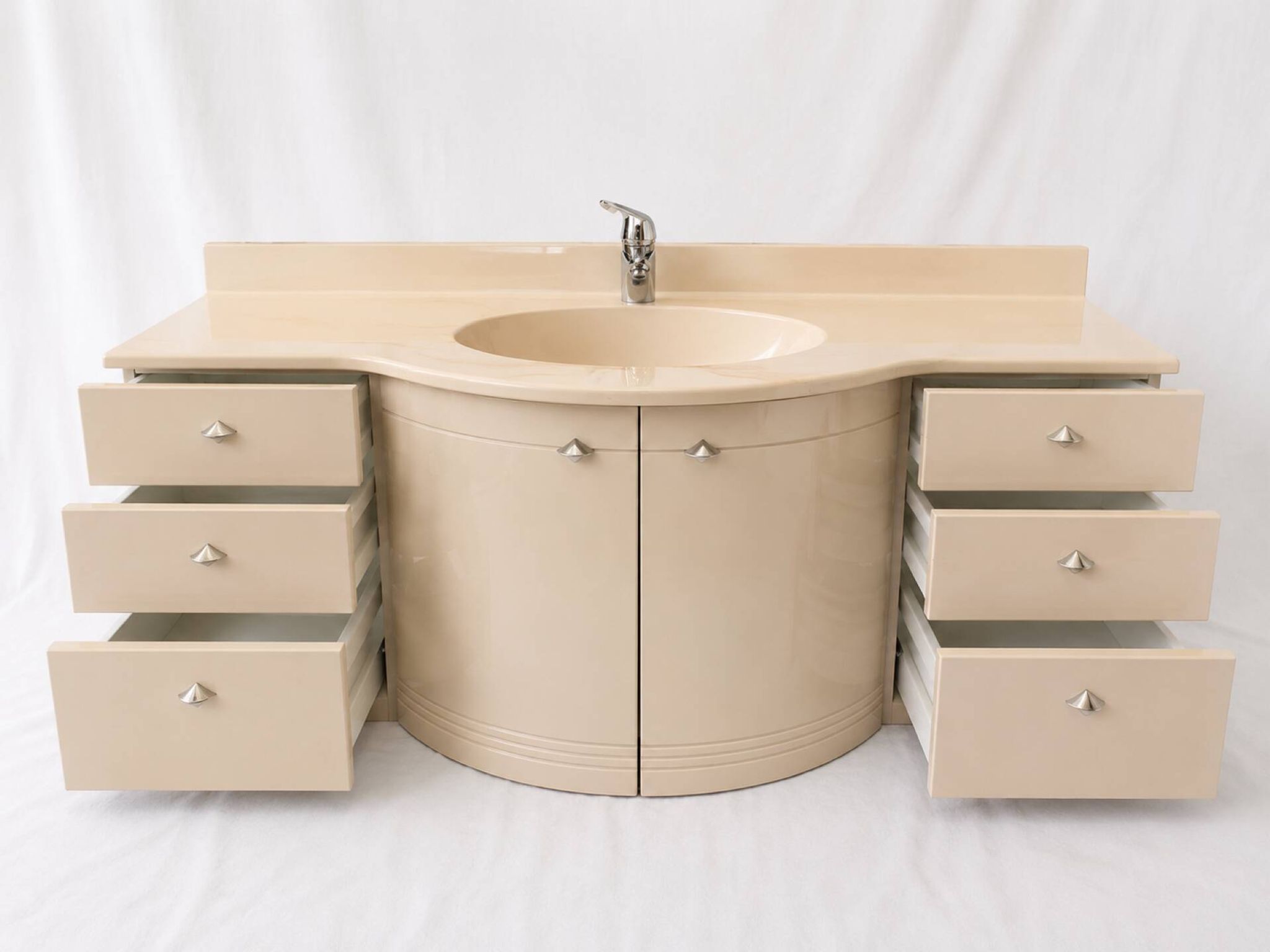Meuble-vasque vintage sculptural laqué crème et marbre, années 80