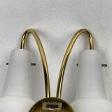 Pair brass and opaline wall sconces or bedside lamps, Austria 1950s