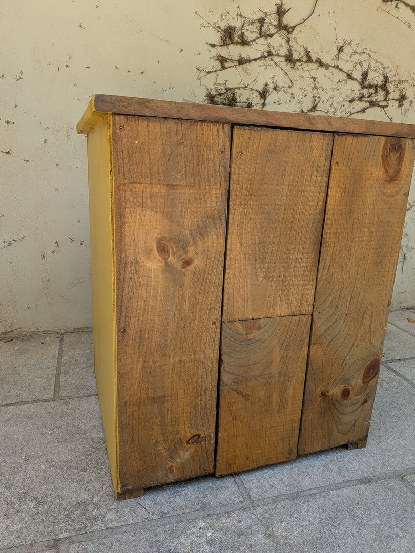 Low storage unit in saffron yellow wood – Canadian handcrafted.