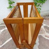 Oak and rattan magazine rack