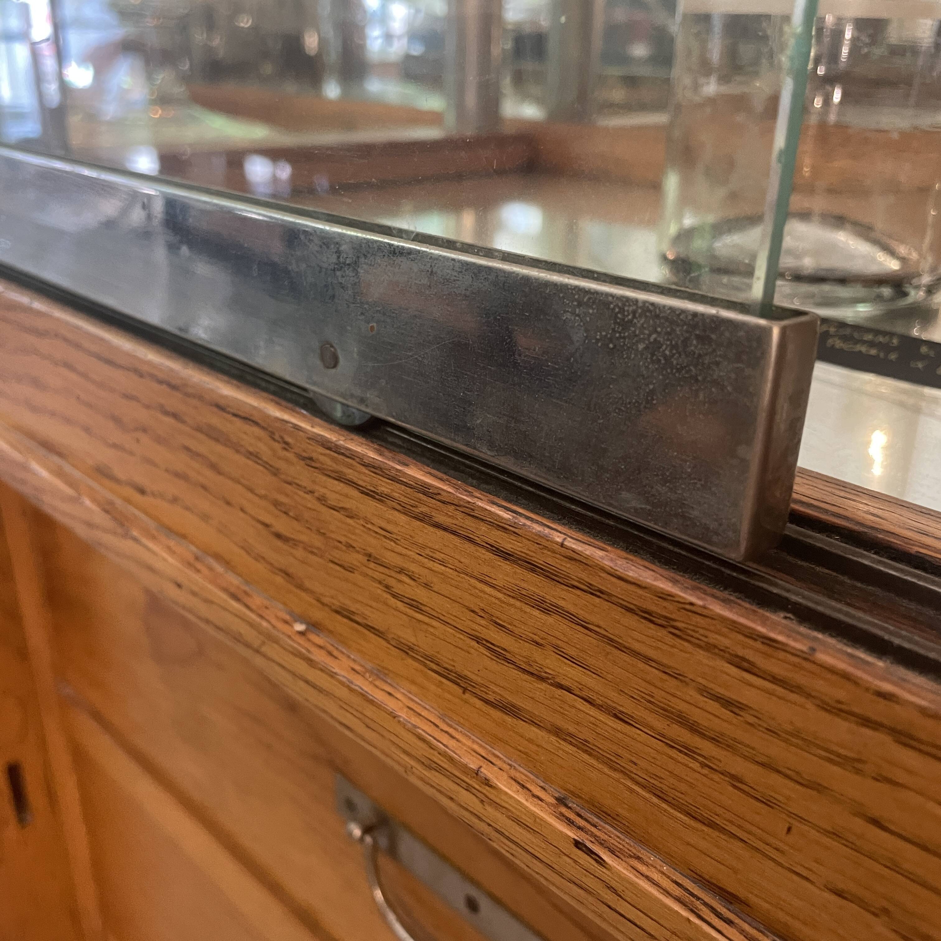 Large antique oak shop display cabinet