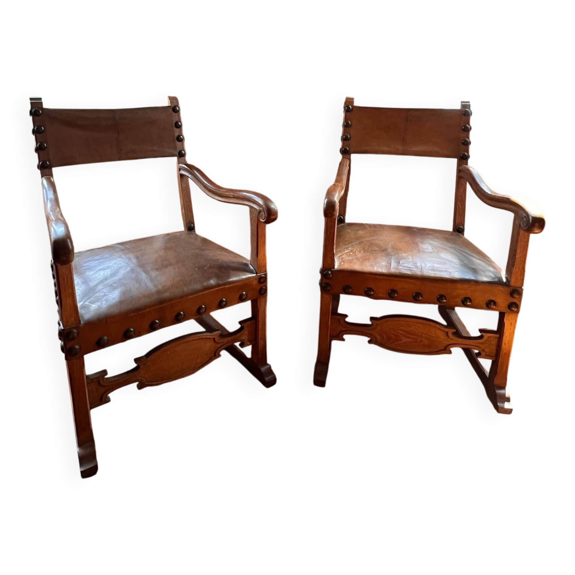 Pair of Renaissance style Spanish armchairs