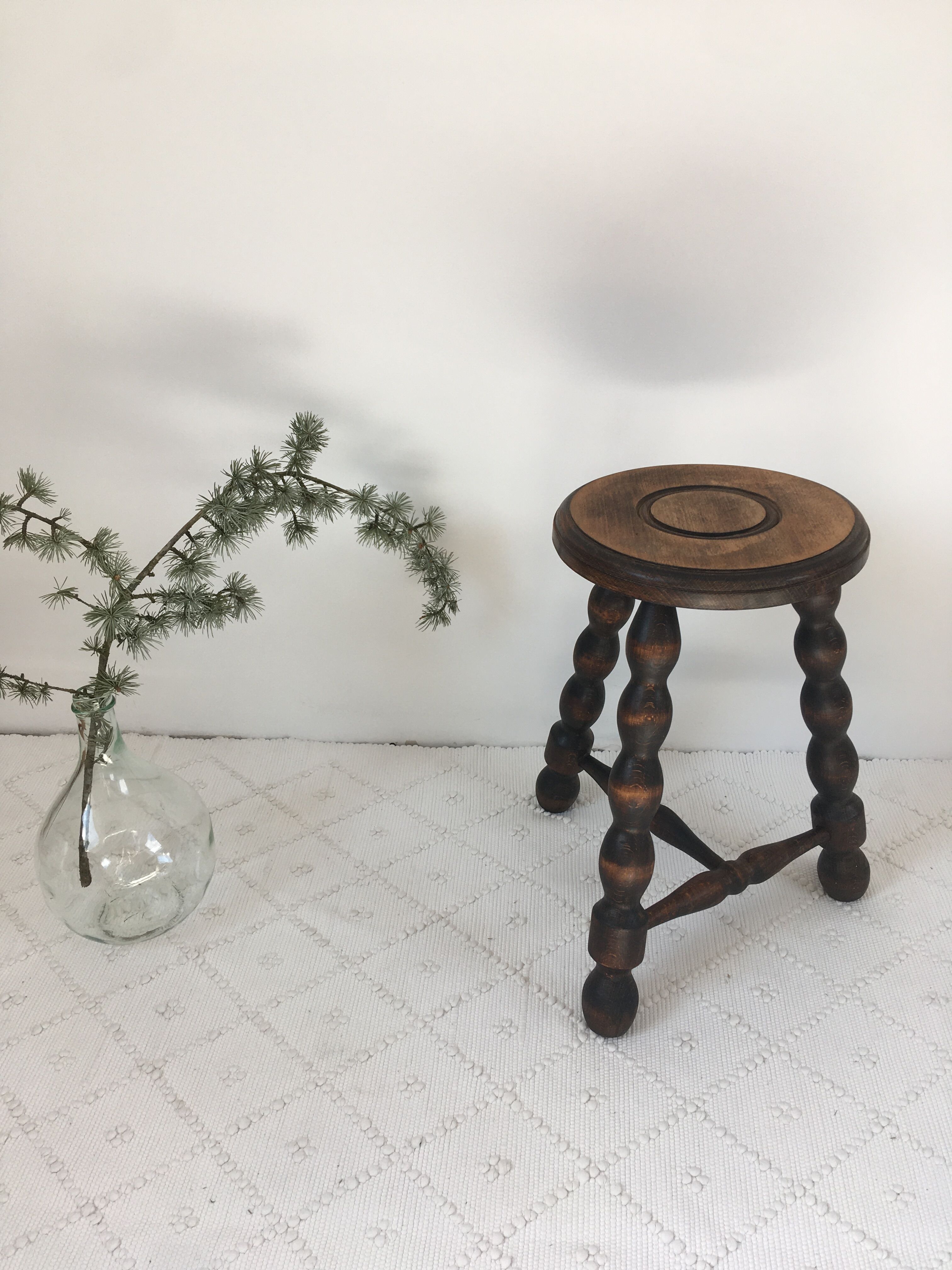 Turned wooden tripod farm stool