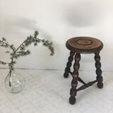 Turned wooden tripod farm stool