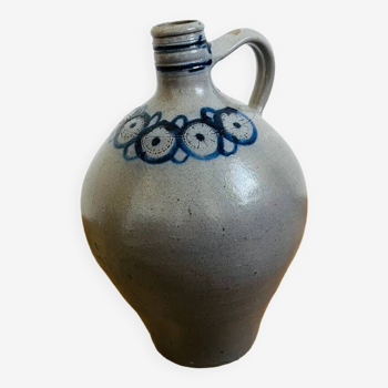 Old large stoneware pitcher vase with wheel patterns