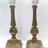 Pair of neo-classical lamps 1970 gold metal
