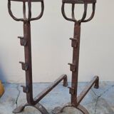 Paire de chenets landiers en fer forgé de cheminée ancien 19ème