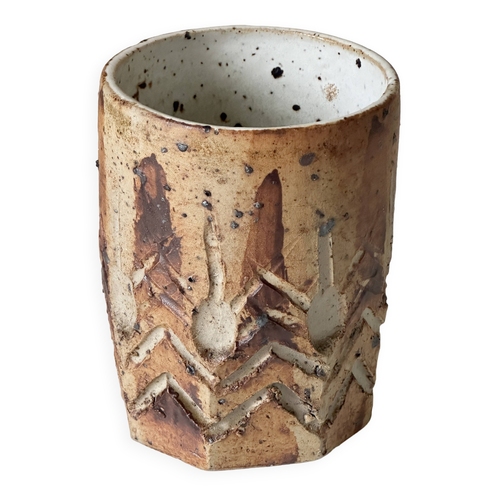 Vintage scarified stoneware vase pot from the 60s