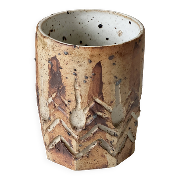 Pot vase en grès scarifié vintage design années 60