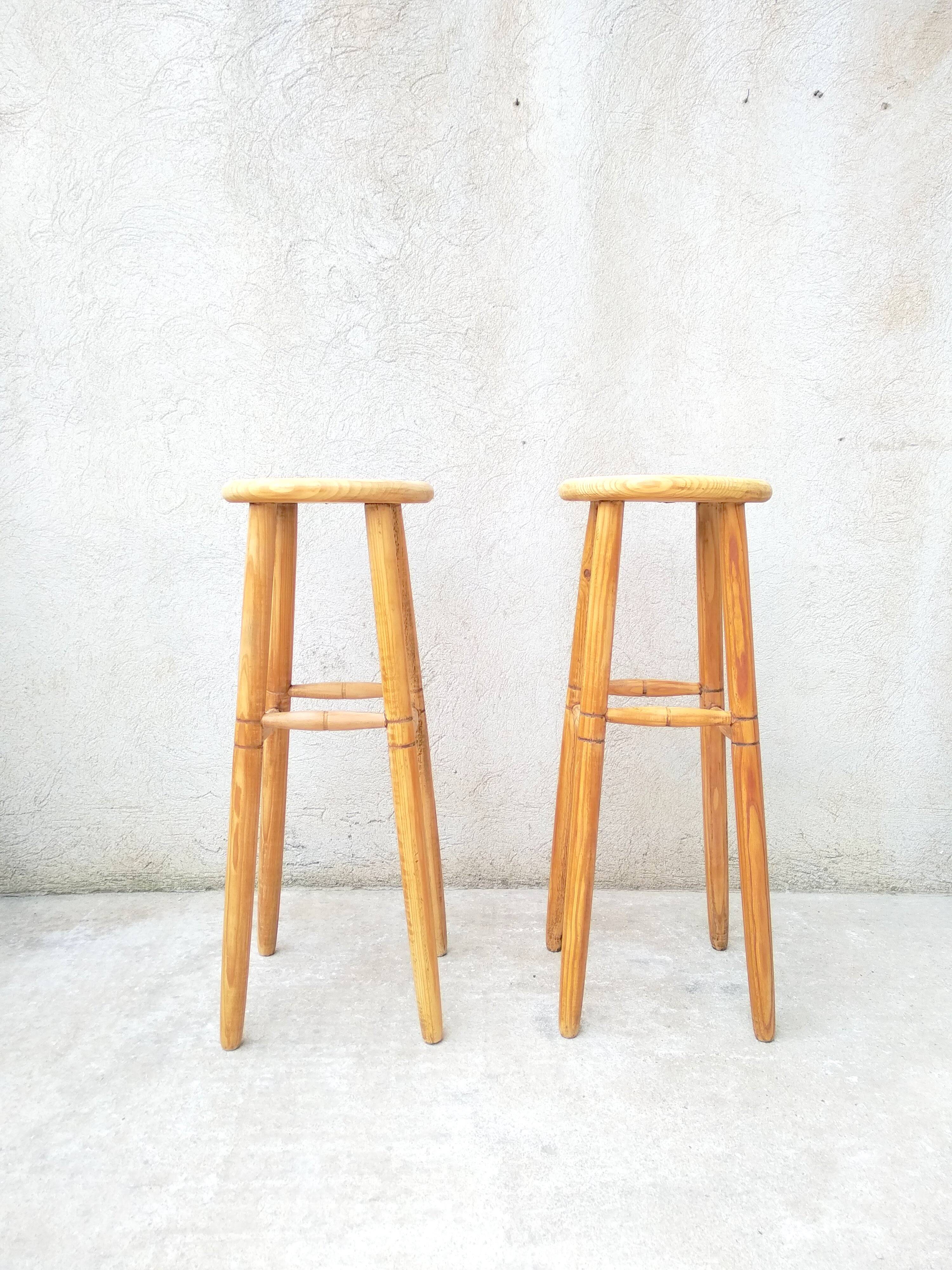 Pair of high stools in pine