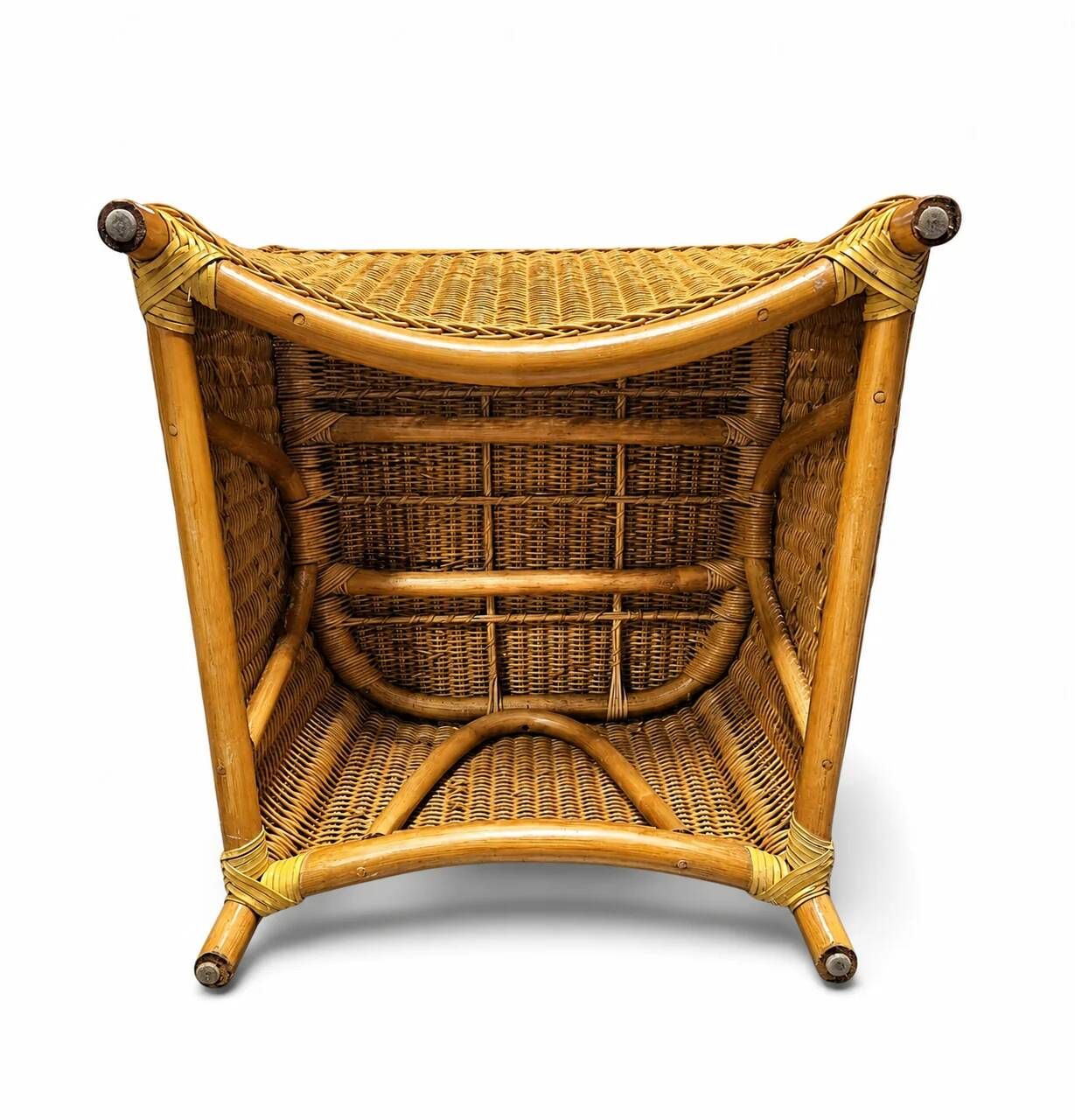 2 x wicker and bamboo patio chair / 1980s / faux suede / alcantara