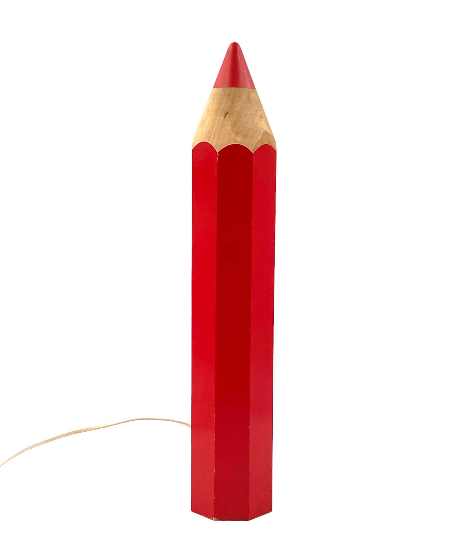 Pierre Sala, postmodern red Pencil table lamp, Ed. Vilac France 1980s
