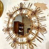 Miroir soleil rotin 1950/1960