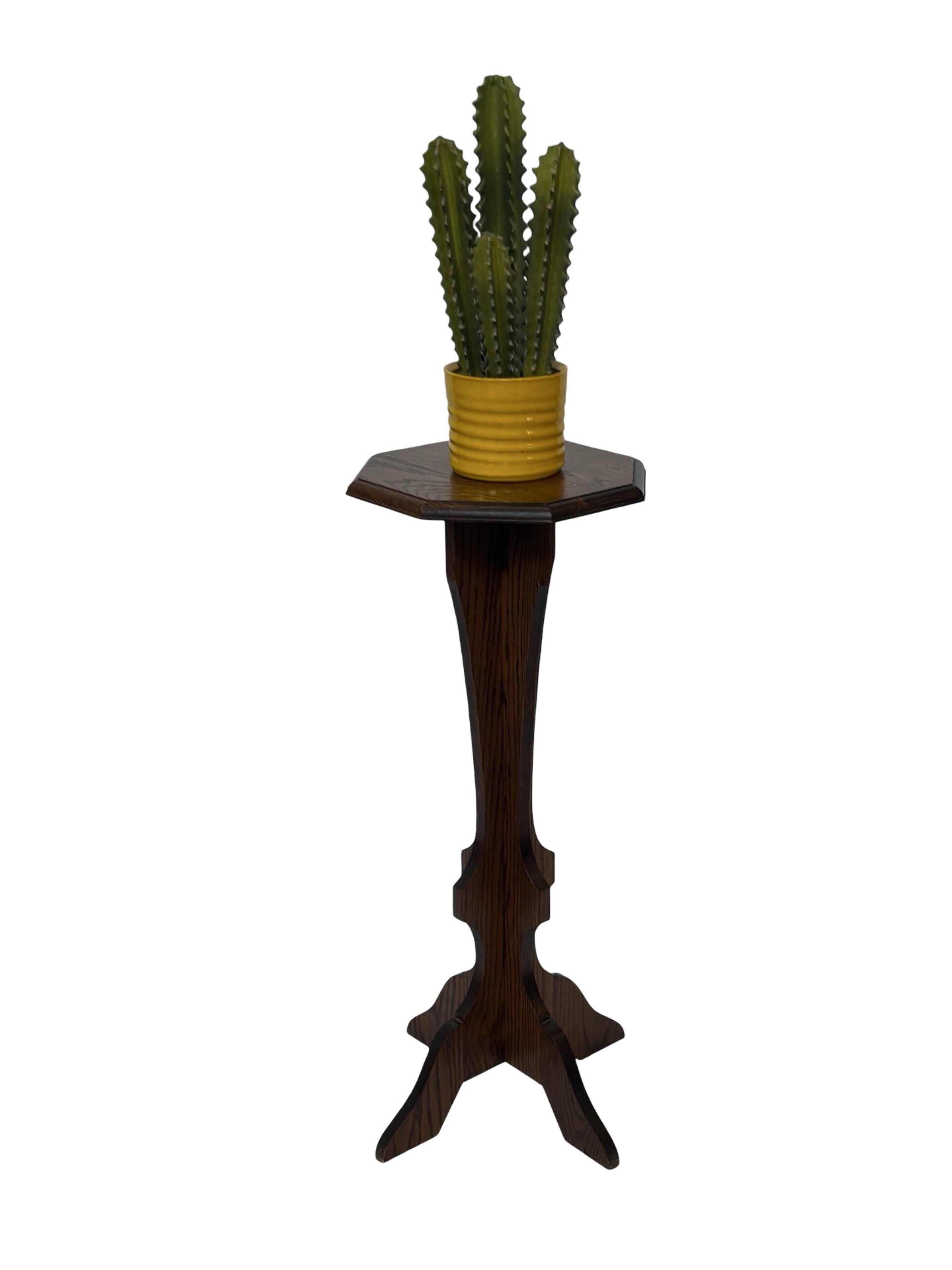 Vintage Plant Stand Side Table Oak Design minimalist