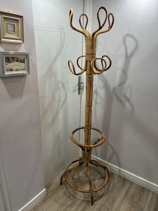 Vintage Italian Bamboo Rattan Coat Stand 1970s