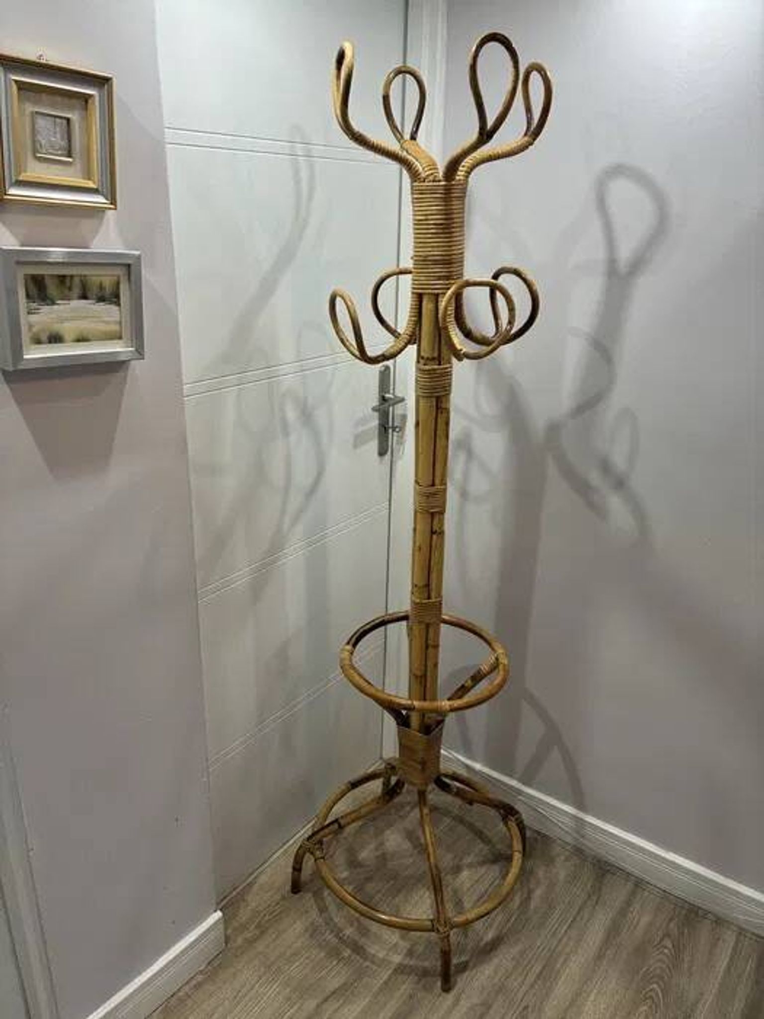 Vintage Italian Bamboo Rattan Coat Stand 1970s