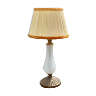 Old small lamp to put foot opaque glass, golden metal base