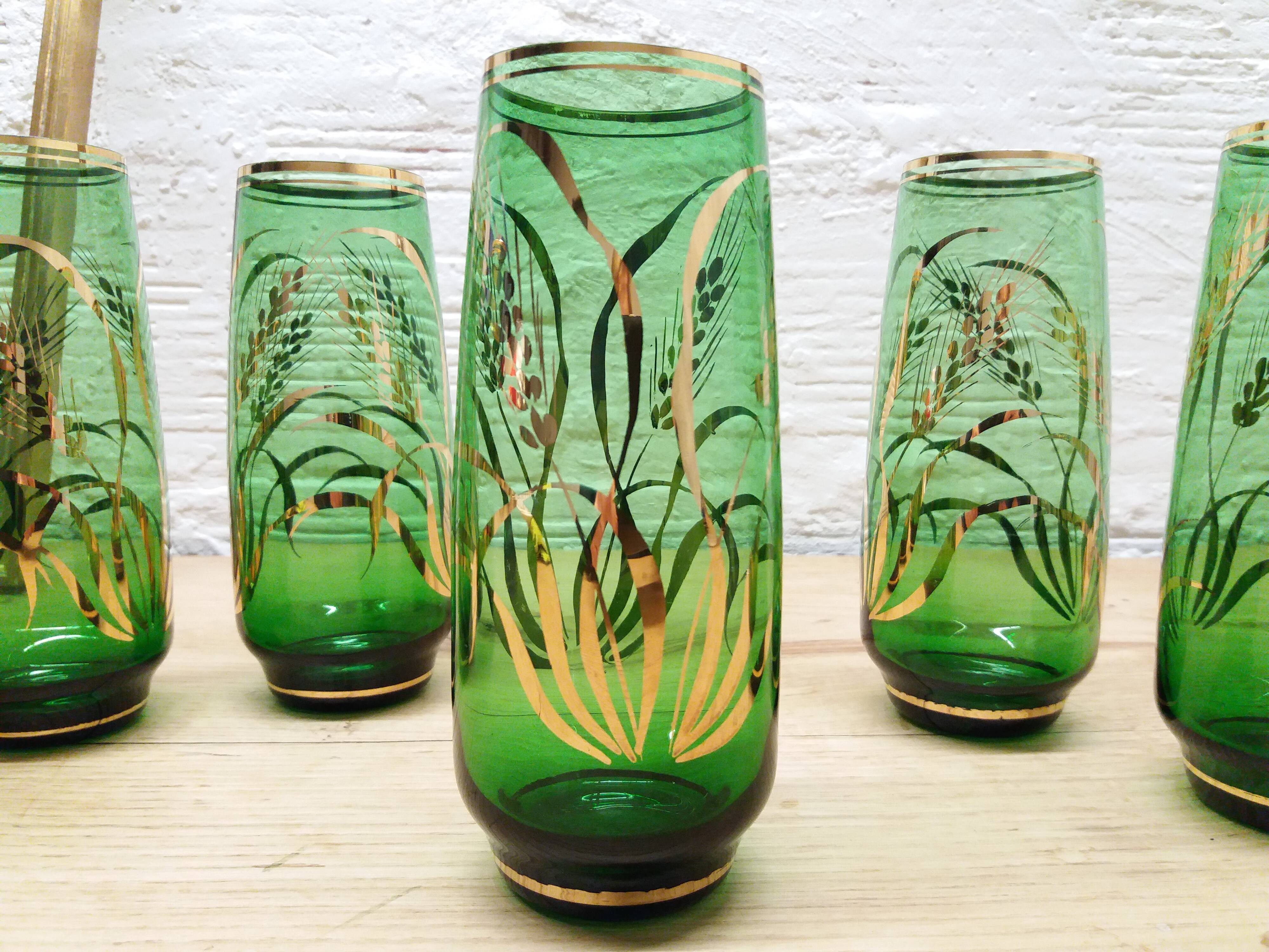 Set 6 emerald green orangeade glasses