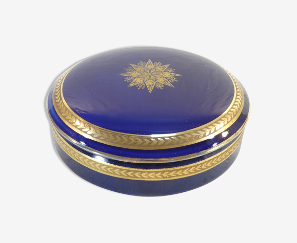 Bonbonniere en porcelaine de limoges bleu de four fontanille et marraud