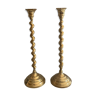 Pair of twisted brass candle holders 34cm