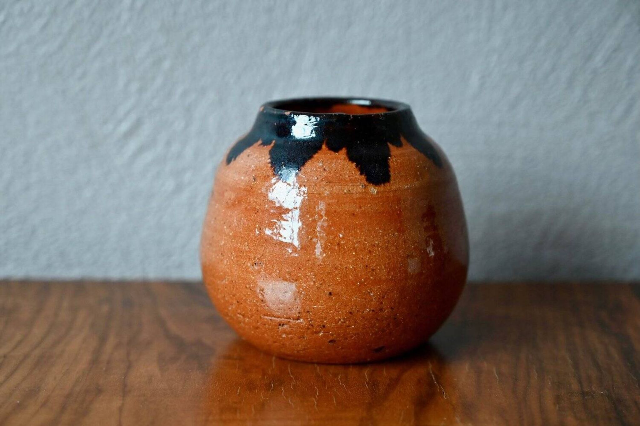 Set of three ethnic glazed terracotta ball vases from the 1970s.