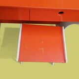 Wooden desk and school stool painted orange - 1950s - 1970s.