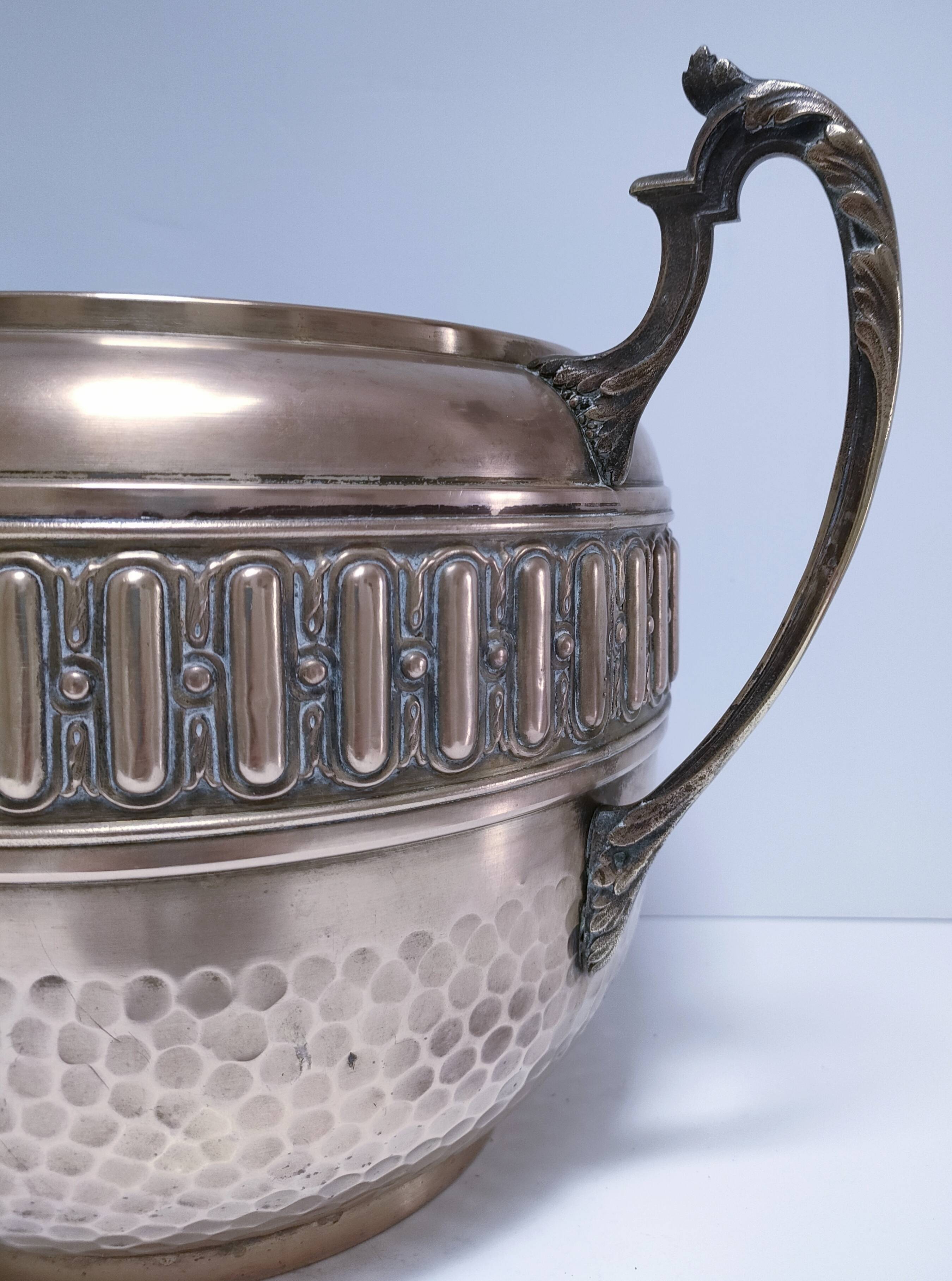 Large art deco stamped brass planter