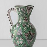 Spanish ceramic pitcher from the mid-century Mudéjar style in green and black, Punter.