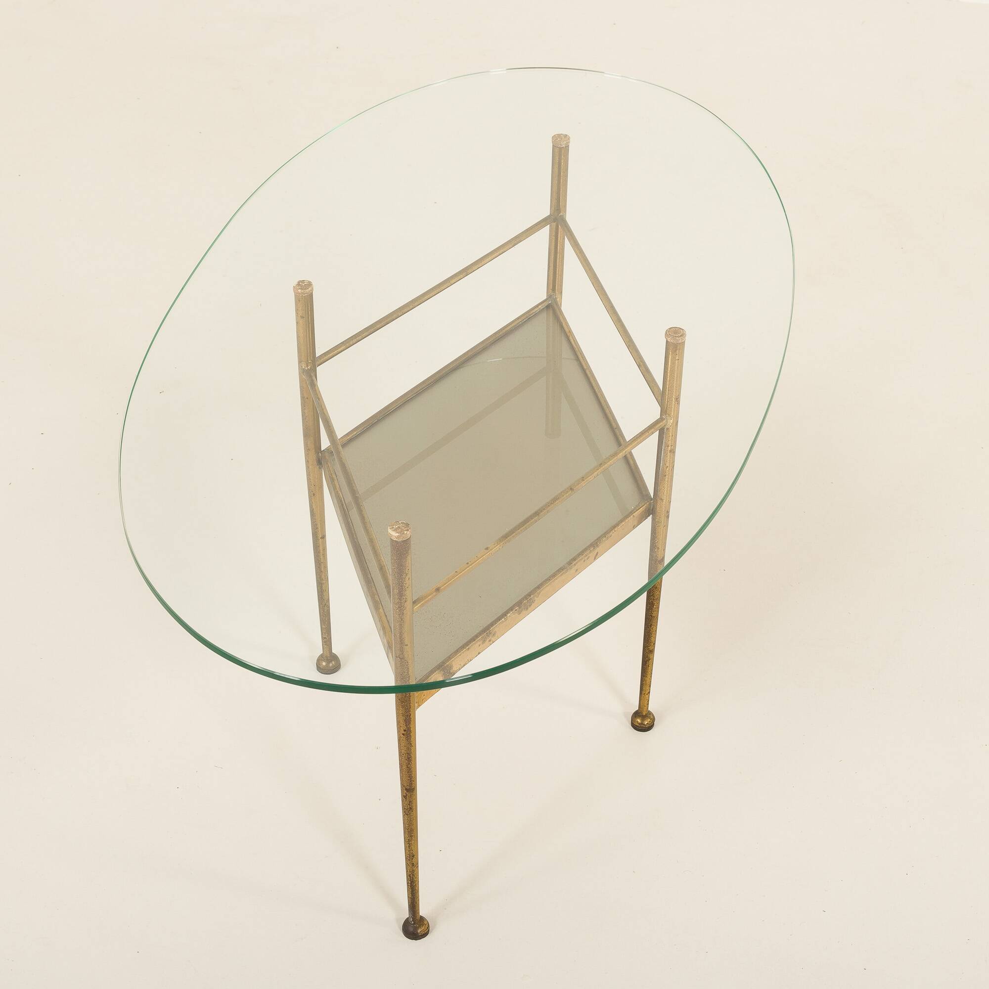 Table en verre et laiton de style italien des années 1970, inspirée par Gio Ponti.