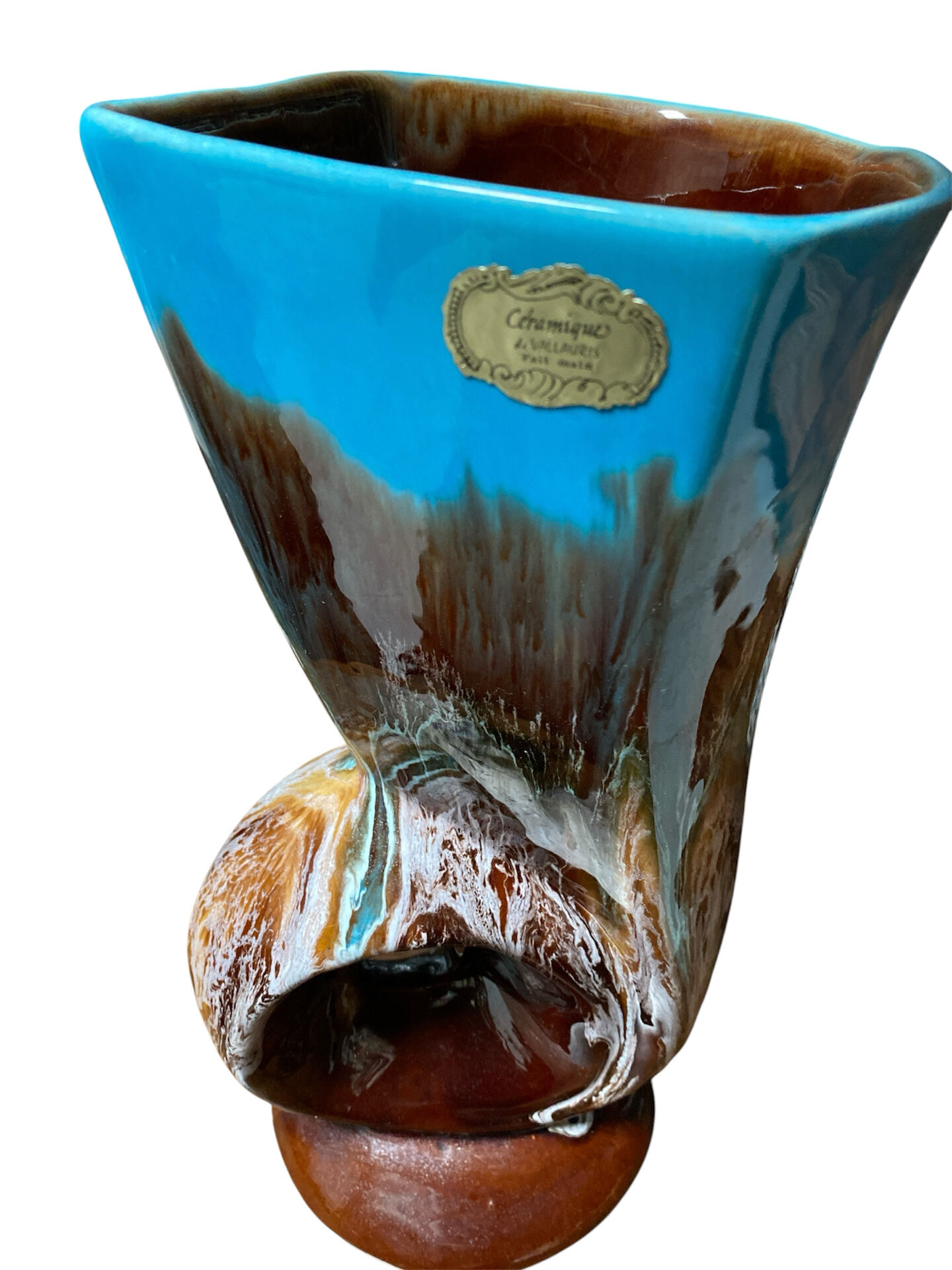 Large Sculptural Vase Vintage 50s/60s – Turquoise Flamed Ceramic